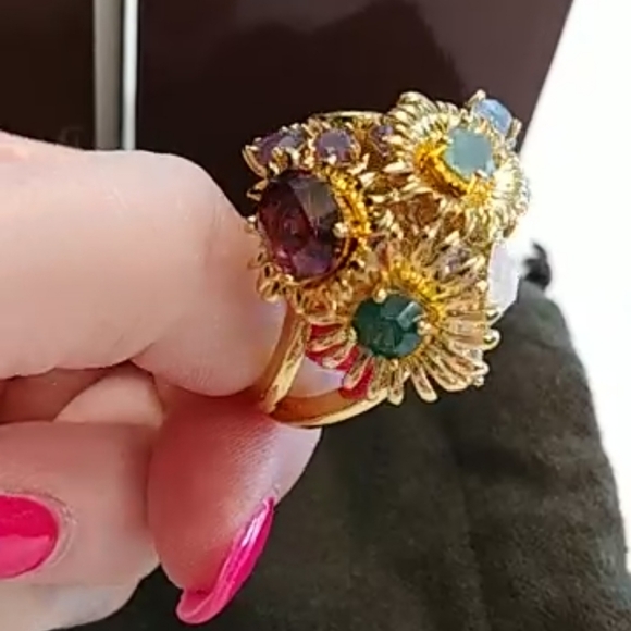 NWOT Coach Multi Stone Floral Cluster Cocktail Ring - Picture 14 of 16